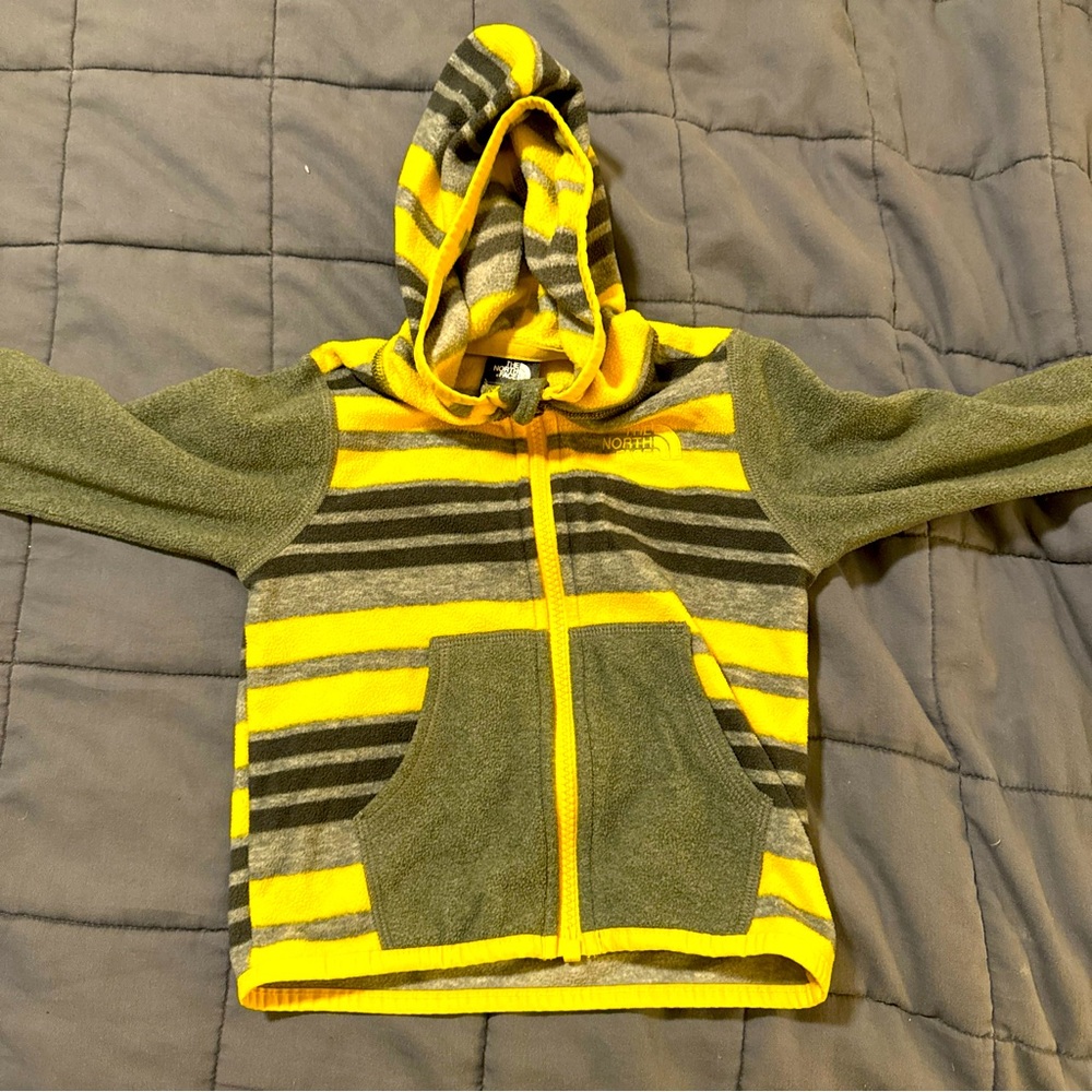 The North Face Jacket Toddler 12 -18 M Gray/Yellow Full Zip Fleece Hoodie